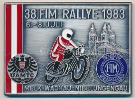 Ausztria 1983. "38. FIM Rally - Melk-Wachau-Niebelungengau" fém szögletes plakett T:1 Austria 1983. "38. FIM-RALLYE - Melk-Wachau-Niebelungengau" metal plaque C:UNC