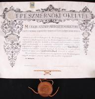 1916 Gépészmérnöki pergamen oklevél szép függő viaszpecséttel /  1916 Ingeniur pergamin warrant 70x45 cm