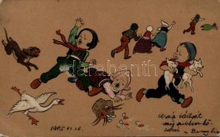 3 db régi, holland, humoros gyerek motívumlap / 3 humorous Dutch child motive cards