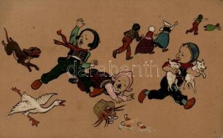 3 db régi, holland, humoros gyerek motívumlap / 3 humorous Dutch child motive cards