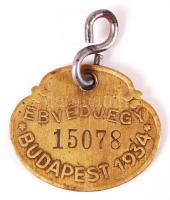 "Ebvédjegy Budapest 1934 - 15078", réz biléta fém függővel