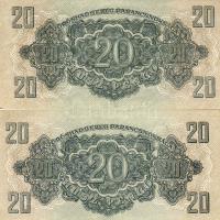 1944. 20P "V.H." (2x) az egyikben vágási hiba, erősen lecsúszott nyomat, felül teljes hoss...