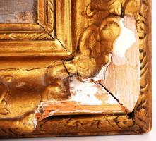 Karcagi jelzéssel: Virágcsendélet. Olaj, vászon, sérült antik keretben, 60×80 cm