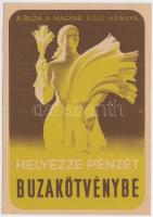 1946 Búzakötvény kétoldalas reklámlap, rajta "A búza a Magyar föld aranya" mondattal, 10x14,5 cm