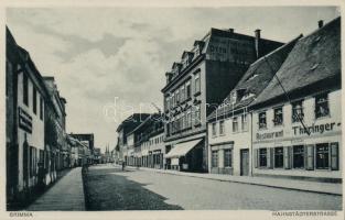 Grimma, Hahnstadterstrasse / street,  Thuringian restaurant, shop of Goldschmidt