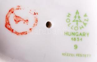 Hollóházi papagáj pár, jelzett, kézzel festett, hibátlan, m:17 cm