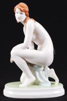 Zsolnay női akt, kézzel festett, jelzett/ Zsolnay chinaware figure 22 cm