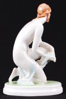 Zsolnay női akt, kézzel festett, jelzett/ Zsolnay chinaware figure 22 cm