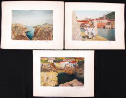 1939 3db színezett fotó Raguzáról (Dubrovnik) kartonra kasírozva /  Hand colored photos of Dubrovnik, 25x33cm