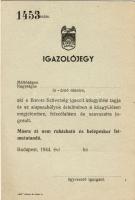 1944 Baross szövetség igazolójegye + 2 db kitűzője