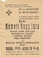 1938 Magyar Nemzetiszocialista Párt választási gyűlésre szóló szórólapja