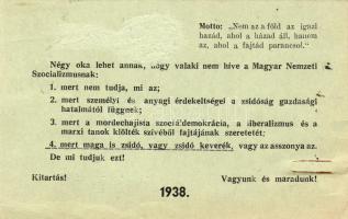 1938 Nemzeti Szocialista röplap levelezőlapon elküldve