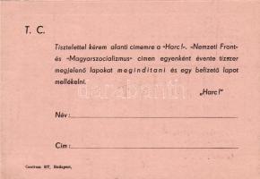 Előfizetési igénylés nemzetiszocialista lapokra levelezőlapon