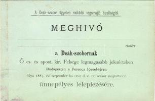 1887 Meghívó a Deák-szobor leleplezésére