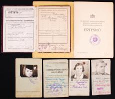 Cca 1930 Okmány tétel: Otba igazolvány, Iparostanonc értesítő, személyi (2db) és utazási (2db) igazolvány