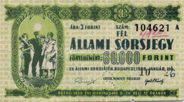 1950. január "XVI. Állami Sorsjáték / Fél Állami sorsjegy" T:III