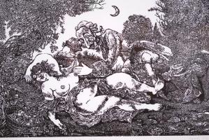 Gyulai Líviusz (1937-): Rokokó. Linó EA XI/XXV, papír, jelzett, újszerű üvegezett keretben, 36×48 cm