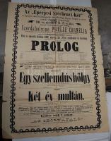 1881 Színházi plakát Prielle Cornélia szereplésével 2 db hirdetménybélyeggel (szakadt, rojtos)