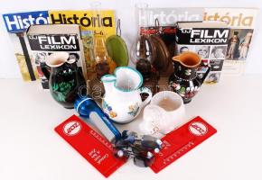 Nagy bolhapiac tétel: petróleum lámpa, miska kancsó, filmlexikon, napszemüvegek, hőmérők, köcsögök