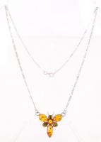 Ezüst (Ag) collier nyaklánc pillangót formáló borostyánokkal /  Silver collier necklace with ambers, br: 6,2gr