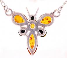 Ezüst (Ag) collier nyaklánc pillangót formáló borostyánokkal / 
Silver collier necklace with ambers,...