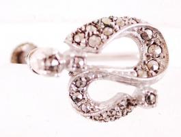 Ezüst (Ag) fülbevaló pár markazitokkal, srófos záródással / 
Screw back silver earrings with marcasi...