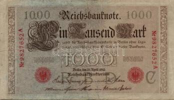 Német Birodalom/Császárság 1910. 1000M hétjegyű sorszám,zöld/piros pecsét (3x) T:III
German Empire 1...