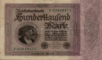 Német Birodalom /Weimari Köztársaság 1923. 100.000M kettő sorszámmal T:III Germany/Weimar Republic 1923. 100.000 Mark two serial number C:F