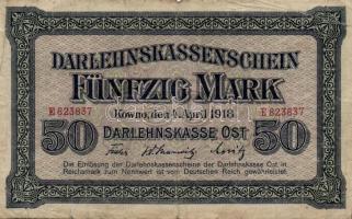 Német Birodalom/Oroszország megszállás/Kowno 1918. 50M T:III- Germany Empire/Russia occupation/Kowno 1918. 50 Mark C:VG