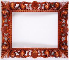Egyedi készítésű dekoratív, faragott, pácolt, kagylós hársfa keret, hibátlan állapotban, belső: 50×40 cm, teljes méret:73×60 cm / Hand crafted unique frame