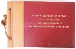 1968 A posta Központi Járműtelep polgári védelmi szervezetének 1968. évben rendezett ellenőrző harcászati gyakorlata. Fotóalbum, 36db feliratozott fotóval
