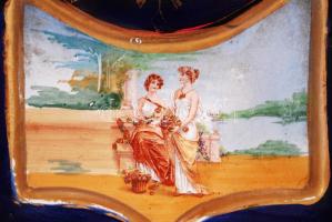 Josef Strnact óra és vázapár, fajansz, jelzett, matricás, apró kopások, m:24 cm