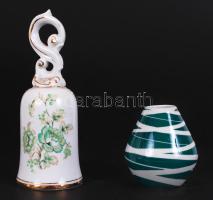 Hollóházi csengő és Unterweissbach mini váza, matricás, jelzett, hibátlan