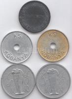 ~1930. Kőbányai Sör és Malátagyár Rt. Al Sör és Palack zsetonjai (4x) + Müncheni 1/2 Liter sör bárca...