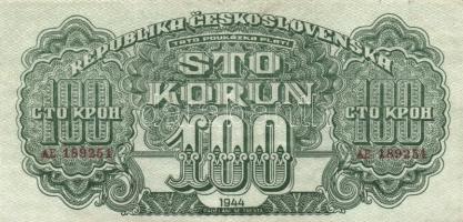 Csehszlovákia 1944. 100K T:II- Czechoslovakia 1944. 100 Korun C:VF
