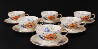 Rosenthal 6 db csésze és alj, jelzett, matricás, hibátlan