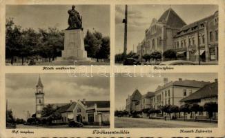 Törökszentmiklós, Hősök emlékszobra, községháza, református templom, Kossuth utca (EK)