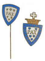 ~1920-30. "PAX" feliratú zománcozott, iskolásoknak járó kétféle zománcozott jelvény T:2