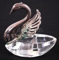 Szecessziós hattyús só-bors tartó, ezüst (Ag.) és ólomkristály, nyitható-zárható a szárny résznél, j...