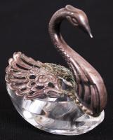 Szecessziós hattyús só-bors tartó, ezüst (Ag.) és ólomkristály, nyitható-zárható a szárny résznél, j...