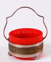 Fém kínáló, hibátlan üveggel, m:14cm, d:12 cm