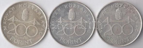 1993-1994. 200Ft Ag "MNB" + "Deák" (3x) T:2,2-