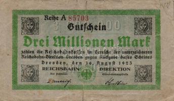 Német Birodalom/Weimari Köztársaság/Drezda 1923. 1.000.000M + 3.000.000M (3x) mind klf városi pénz T...
