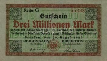 Német Birodalom/Weimari Köztársaság/Drezda 1923. 1.000.000M + 3.000.000M (3x) mind klf városi pénz T...