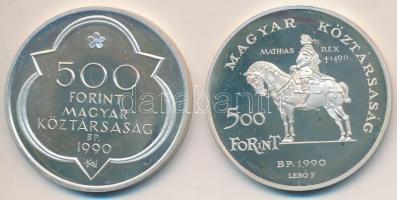 1990. 500Ft Ag + 500Ft Ag "Mátyás király" pár T:PP Tanúsítvánnyal, dísztokban!
