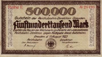 Német Birodalom/Weimari Köztársaság/Birodalmi Vasút/Drezda 1923. 500.000M + 5.000.000M T:II-,III
Ger...