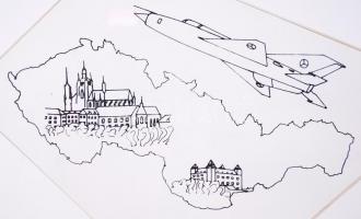 Katonai repülős emlék "Praha 1973" felirattal, fa, plexi / 
Czechoslovakian military aviat...