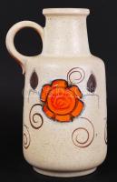 Német füles padlóváza, mázas kerámia, kézzel festett, jelzett, hibátlan, m:41 cm