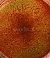 Német füles padlóváza, mázas kerámia, kézzel festett, jelzett, hibátlan, m:41 cm