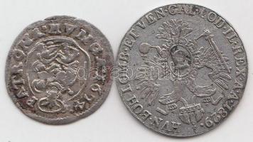 1674. Denár Ag "I. Lipót" T:2- Unger II.: 1107. + 1829E 3Kr Ag T:3,2- Huszár: 2006., Unger III: 1392b